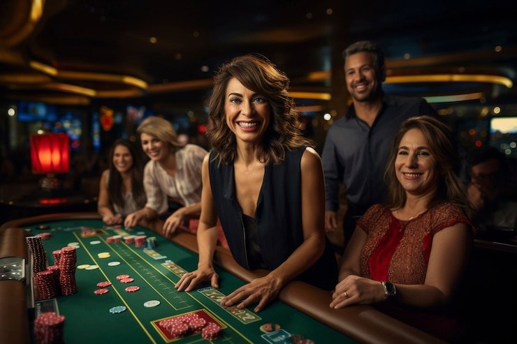 Live casino table with multiple players